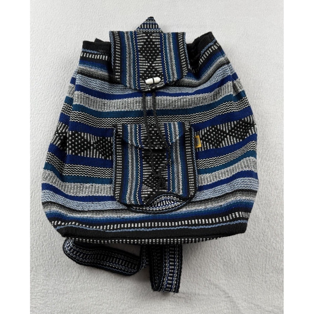 Pinzon Mexico Woven Multicolor Blue Backpack Bag Boho Hippie Clean EUC